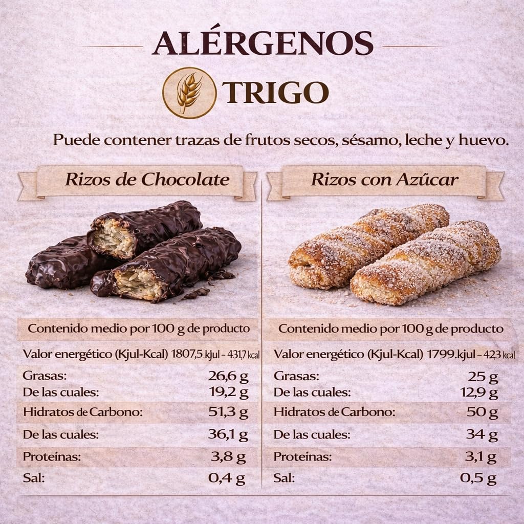 Pack Surtido Rizos de Hojaldre LaPasion | Lazos Jugosos con Azúcar + Chocolate Bombón | 2 x 550g (25 uds aprox.) | Dulces Tradicionales Españoles | Repostería Artesana para Café y Merienda