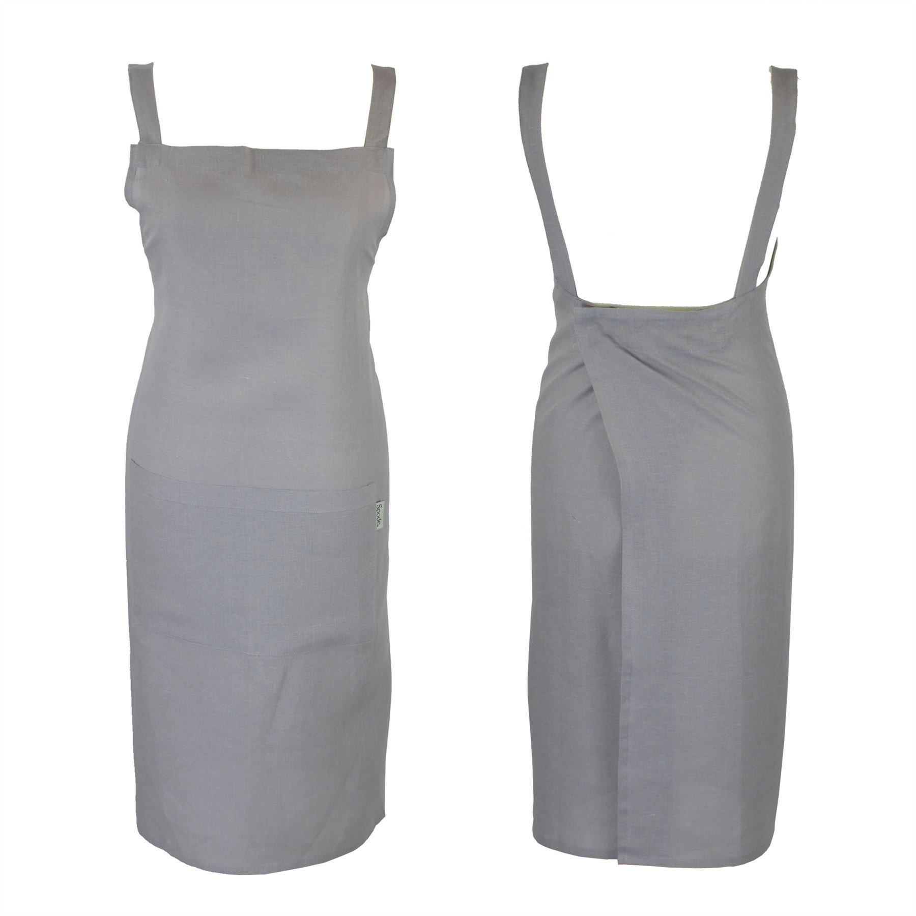Spode® Pinafore Apron Natural Grey 100% Natural Linen Grey Pinafore Cooks Kitchen Chefs Apron - ONE SIZE - with Metal Snap Fastener Closure - Machine Washable