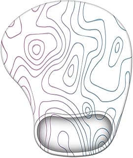 HAOCOO Mouse Mat with Wrist Support, Ergonomic Mouse Pad with Gel Wrist Rest, Gaming Mousepad with Lycra Cloth, Non-Slip PU Base for Home Office Laptop Gaming, White Topographic