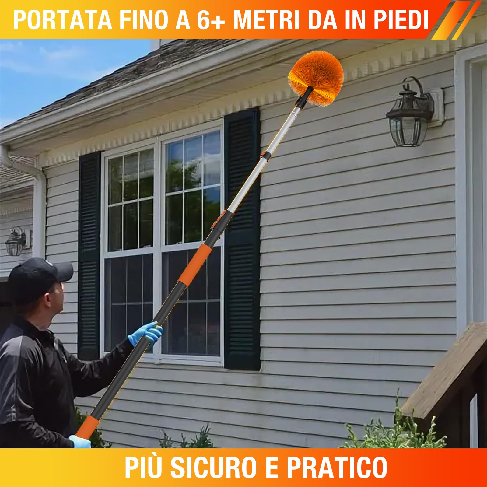 LAANPOLE Spazzola per Ragnatele 6m con Asta Telescopica, Spazzola per Ragnatele Estendibile per Pulizia, Spolverini Professionali per Soffitti e Angoli - Uso Interno/Esterno