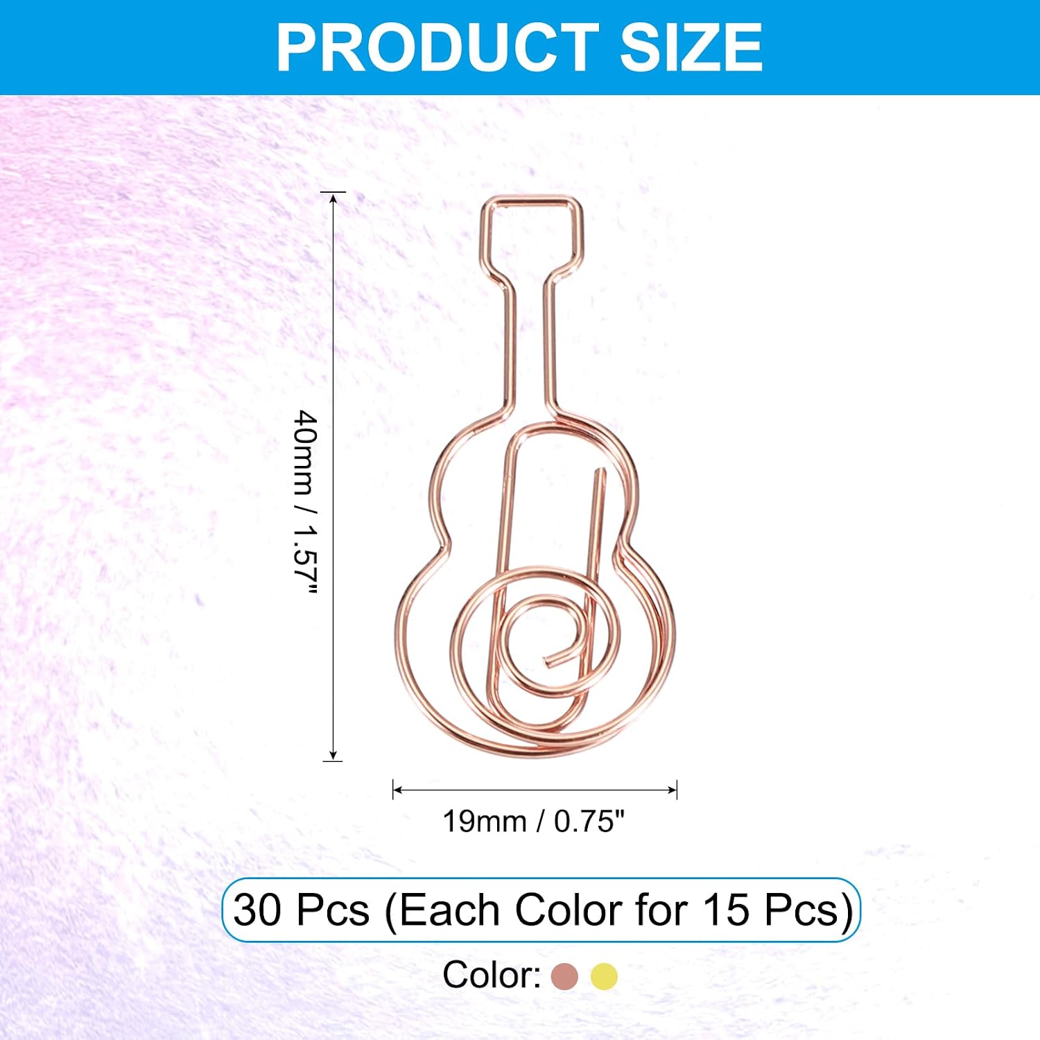 PATIKIL Cute Paper Clip, 30Pcs Guitar Shape Paper Clip Metal Funny Bookmarks Planner Clips Clamp for Home Office Supplies Desk File Organization Wedding Decoration, Gold, Rose Gold image 2