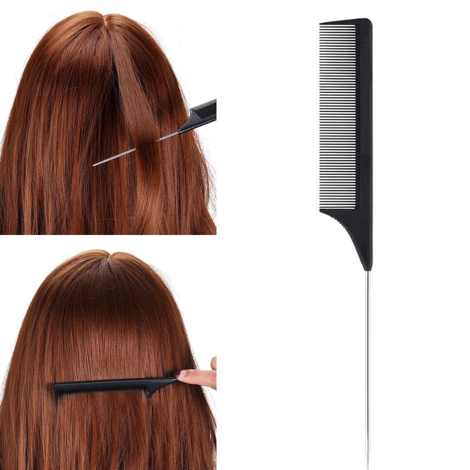 1 Piece Pin Rat Tail Comb Hair Comb Steel Pin Rat Tail Carbon Heat Resistant Teasing Combs with Stainless Steel Pintail for Hair Parting Rat Tail Combs Salon or Home Supply
