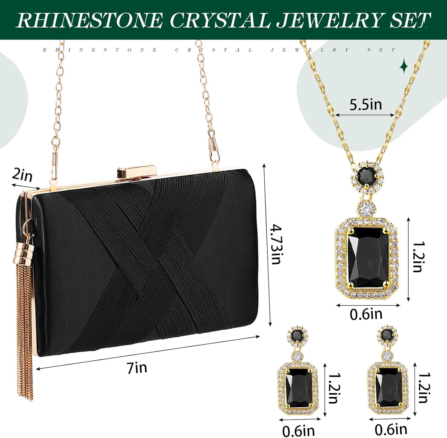 Jadive 3 Pcs Clutch Purses for Women Handbag Evening Purses Bag for Wedding Vintage Banquet Handbag Earrings Necklace Set - Image 2