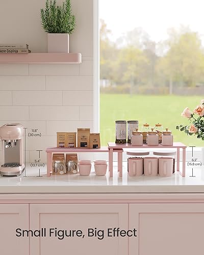 Vista 30 de SONGMICS Estante organizador de gabinete, juego de 2 estantes de encimera de cocina, almacenamiento de cocina, estante de especias, apilable, Blanco