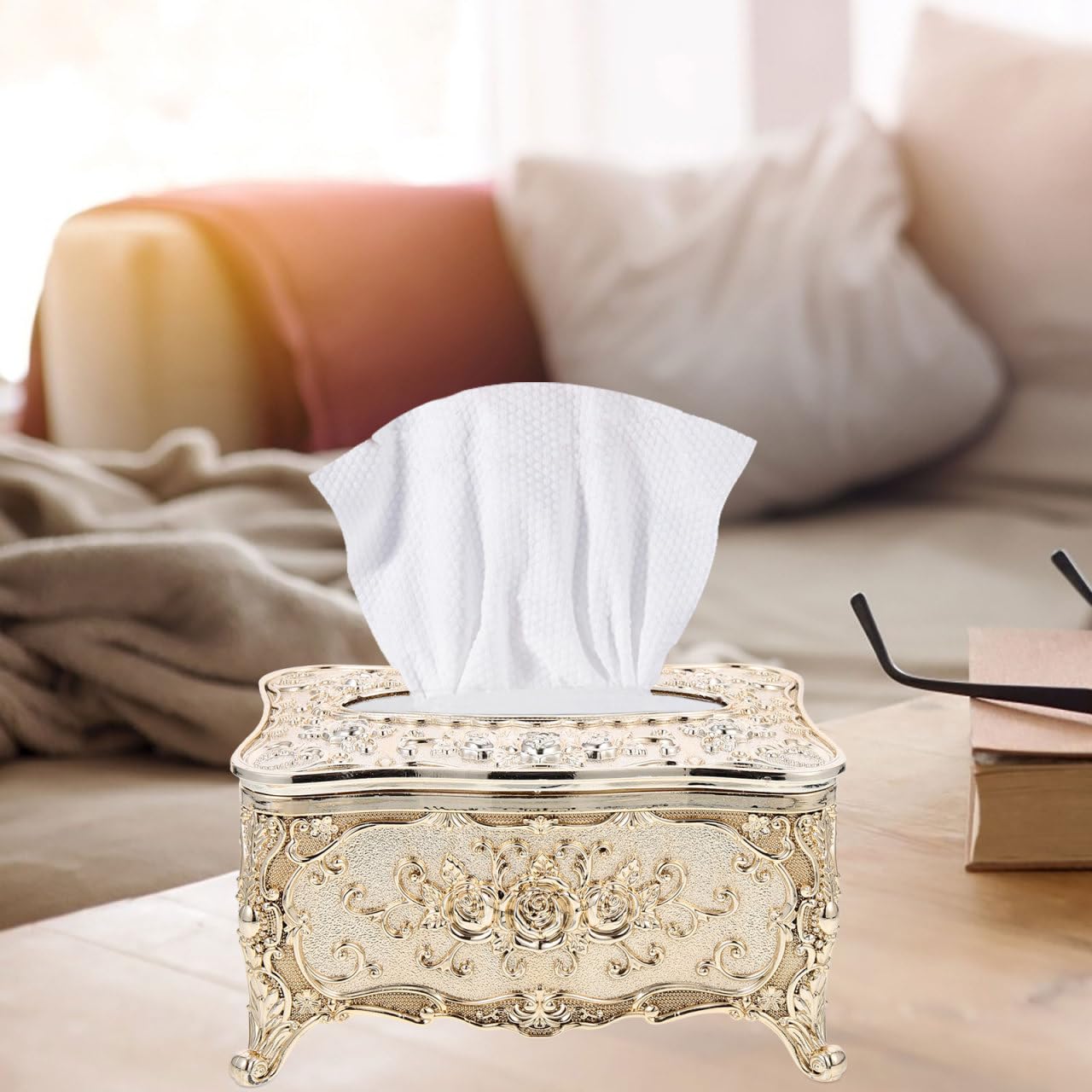 Cabilock Goldene Taschentuchbox Vintage Kosmetiktücher Spender Elegant Für Zuhause Büro Wohnzimmer Schlafzimmer Dekoration Praktisch Und Kompakt