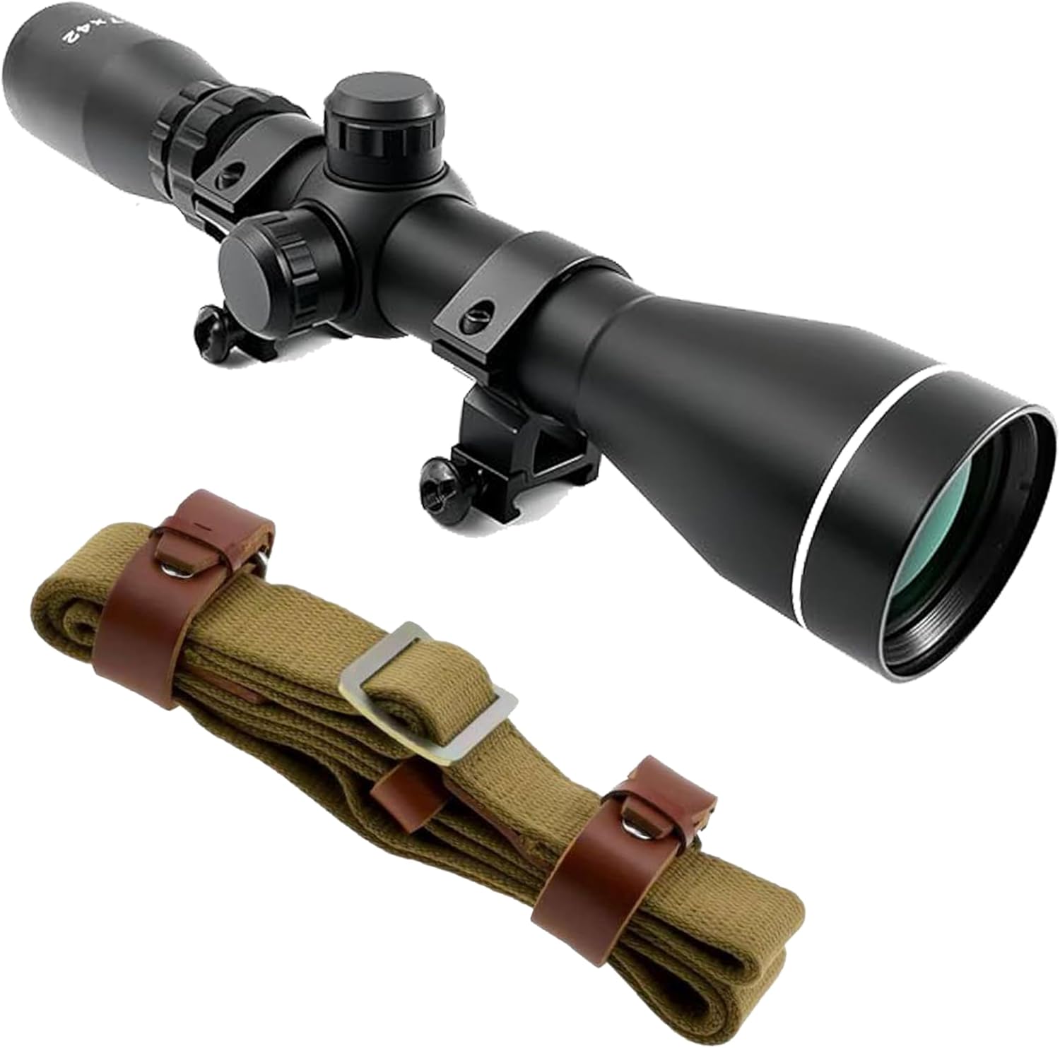 Mosin Nagant Scope Bundle: 2-7x42 Long Eye Relief, Mil-dot Reticle, 30mm Tube (w/Rings) | Fits 1891/30, M39, M44 | Complete Kit with Canvas Rifle Sling