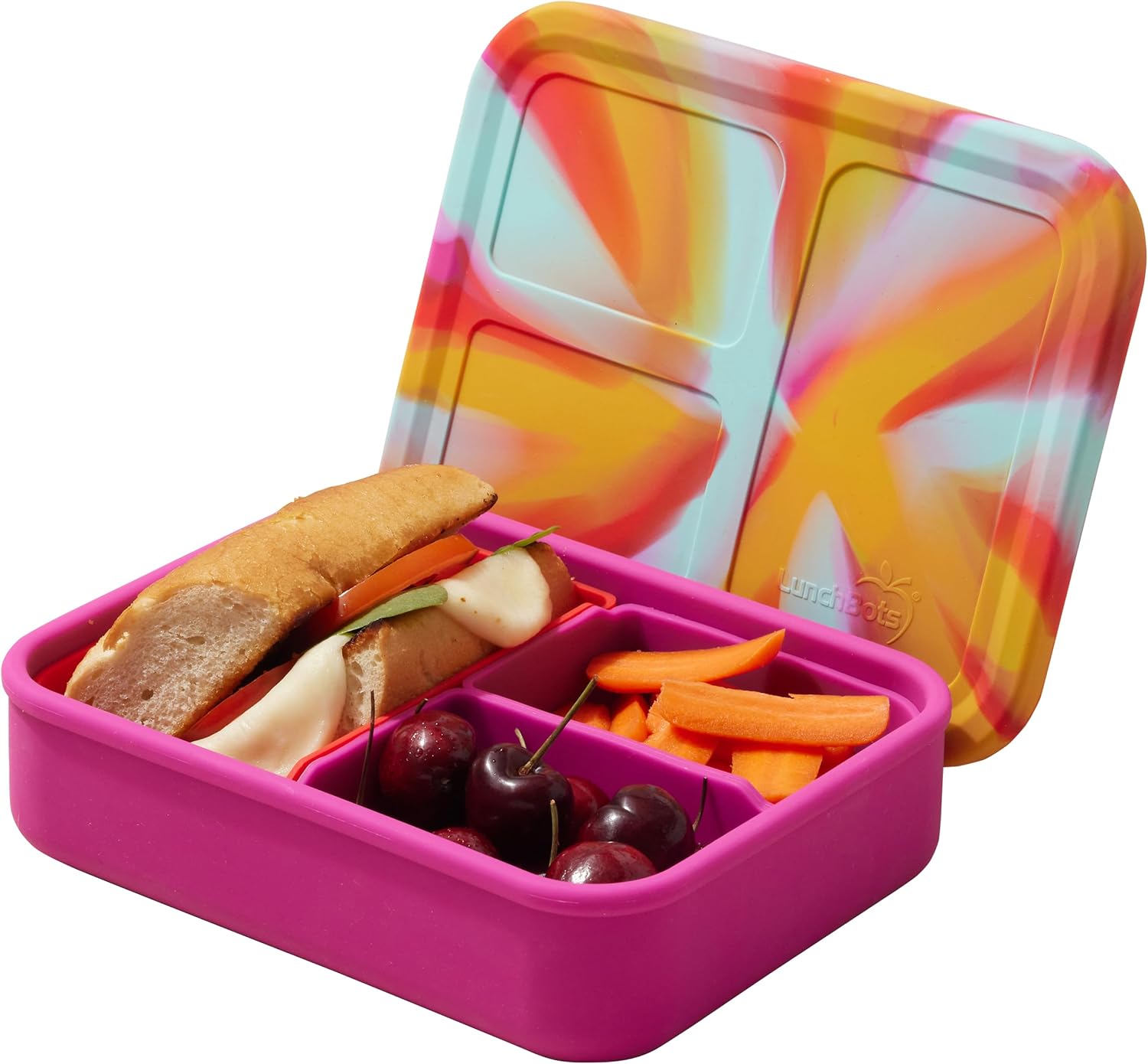 LunchBots Build -a- Bento Lunch Box, Silicone Bento Box for Kids, Multi-Compartment Lunch Container, Oven & Dishwasher Safe, BPA Free, 32 oz - Tie Dye Pink - Thumbnail 2