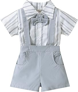 Generic Baby,Clothing,Baby Boys 0-24m,Outfits & Clothing Sets Newborn Baby Outfits Toddler Boys Short Sleeve Striped Prints T Shirt Tops Suspenders Shorts Kids Gentleman Outfits Summer Shorts Set T-Shirt Shorts Pants