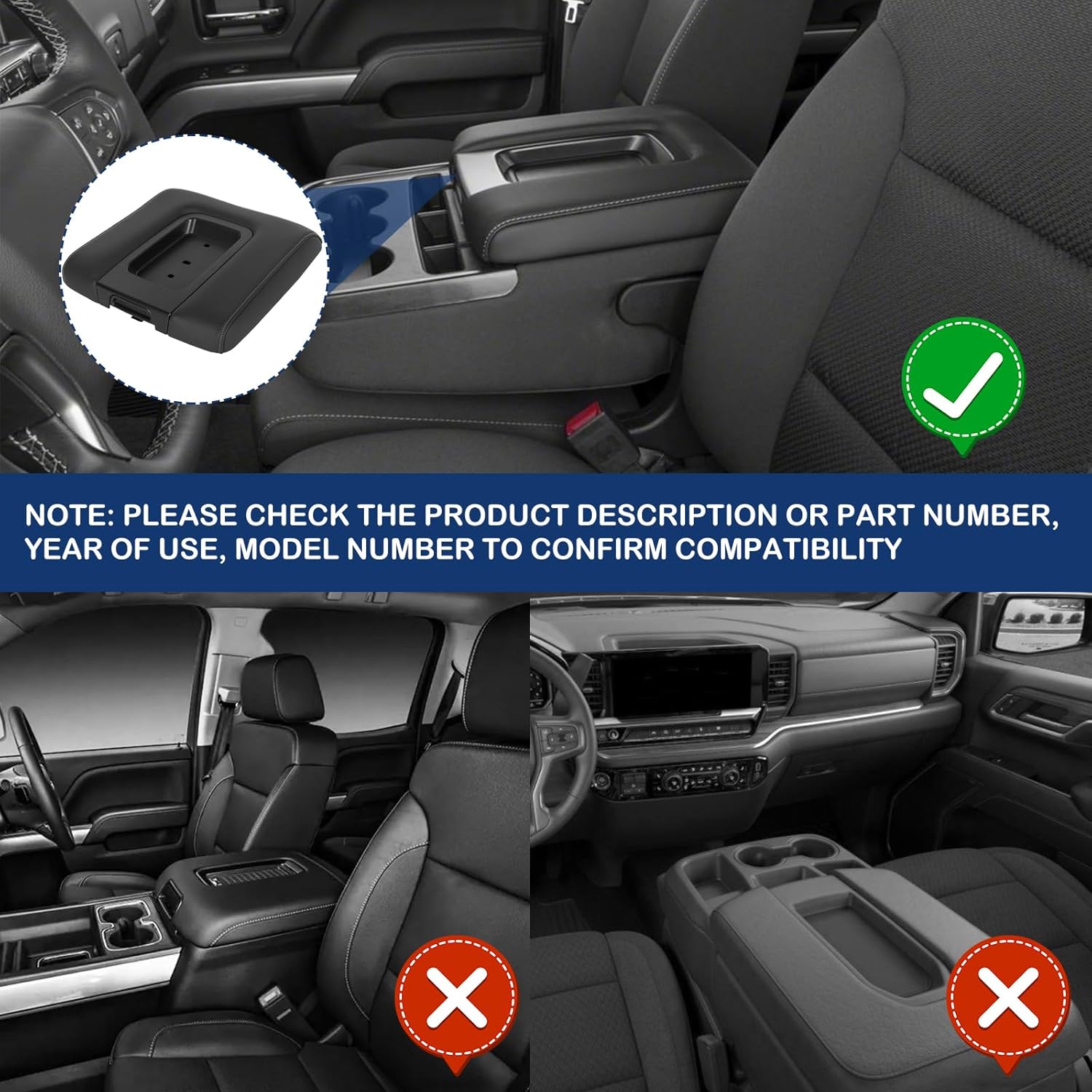 22881398 Front Seat Center Console Armrest Lid Black Leather Center Console Lid Replacement Compatible with 2014-2019 Chevy Silverado Suburban Tahoe GMC Sierra Yukon XL Replaces 22881398