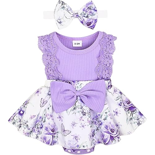 Baby Girl Clothes Newborn Romper Dress Infant Lace Ruffle Sleeveless Summer Outfits with Headband 0-12 Months