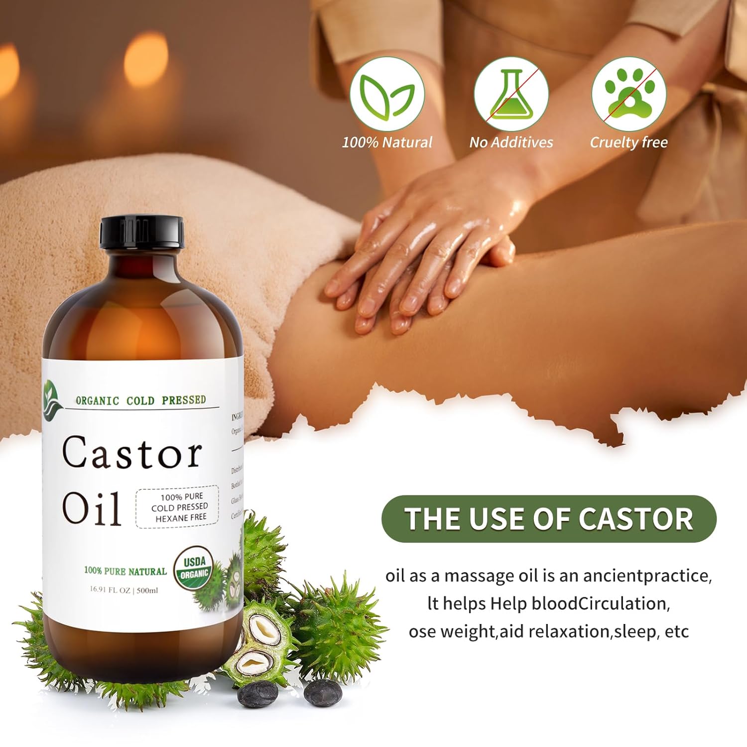 Castor Oil-Castor Oil Organic Cold Pressed Unrefined Glass Bottle-Organic Certified 100% Pure Castor Oil,Hexane Free,Organic Castor Oil for Face,Hair Growth,Eyelashes,Caster 16.91fl.oz/500ml - Image 6