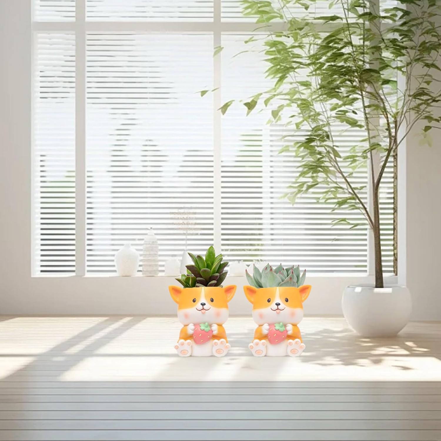 HVEST 2 Pcs Succulent Planters Cute Corgi Dog Shape Ceramic Pots for Plants Small Flower Pot for Herb Cactus Indoor Plant Pots for Home Office Living Room Table Garden Desk Decorations Succulent Pots