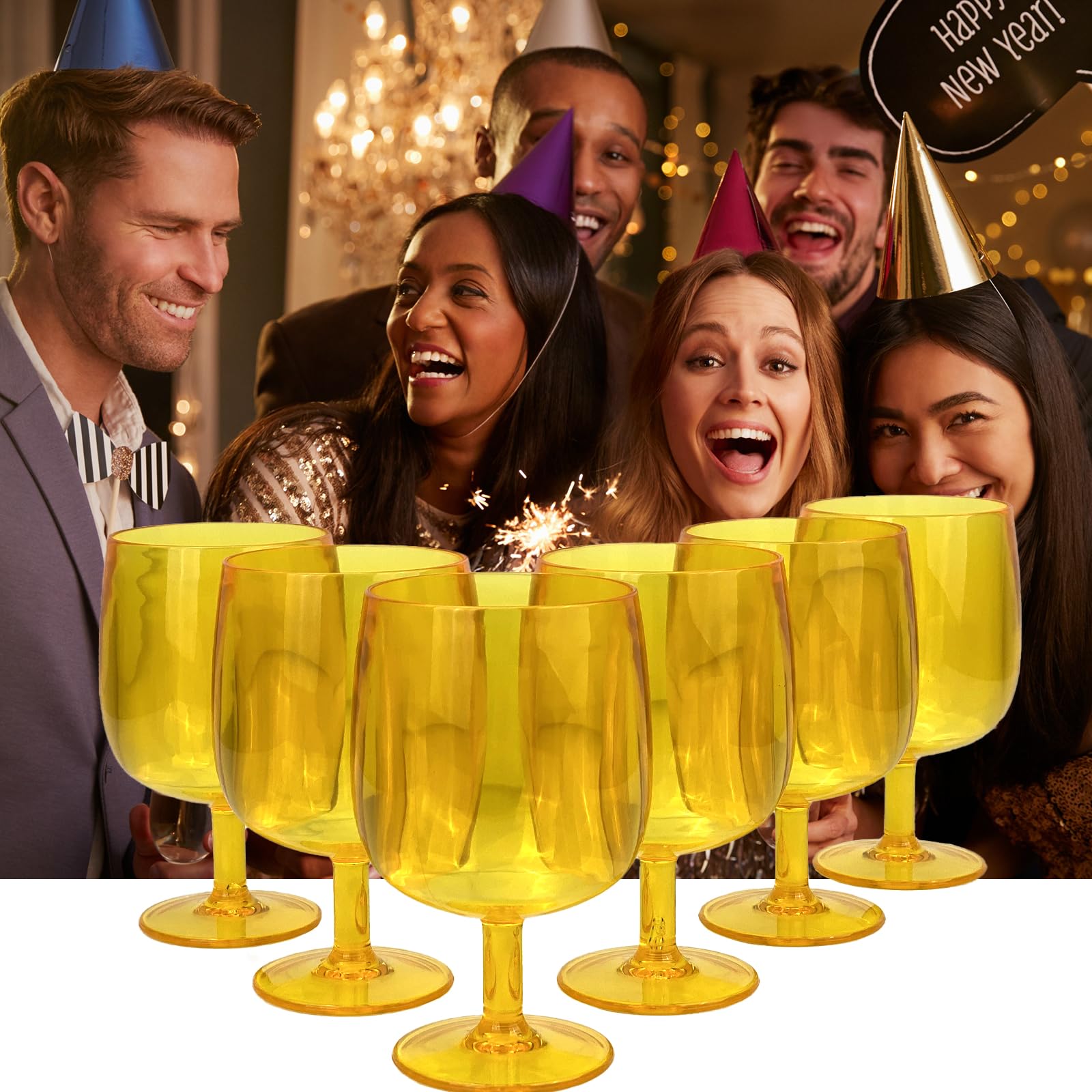 Yalin Set of 6 Unbreakable 12 oz Acrylic Plastic Wine and Water Tumbler Stackable Goblets. (Yellow, 12 oz) - Image 2