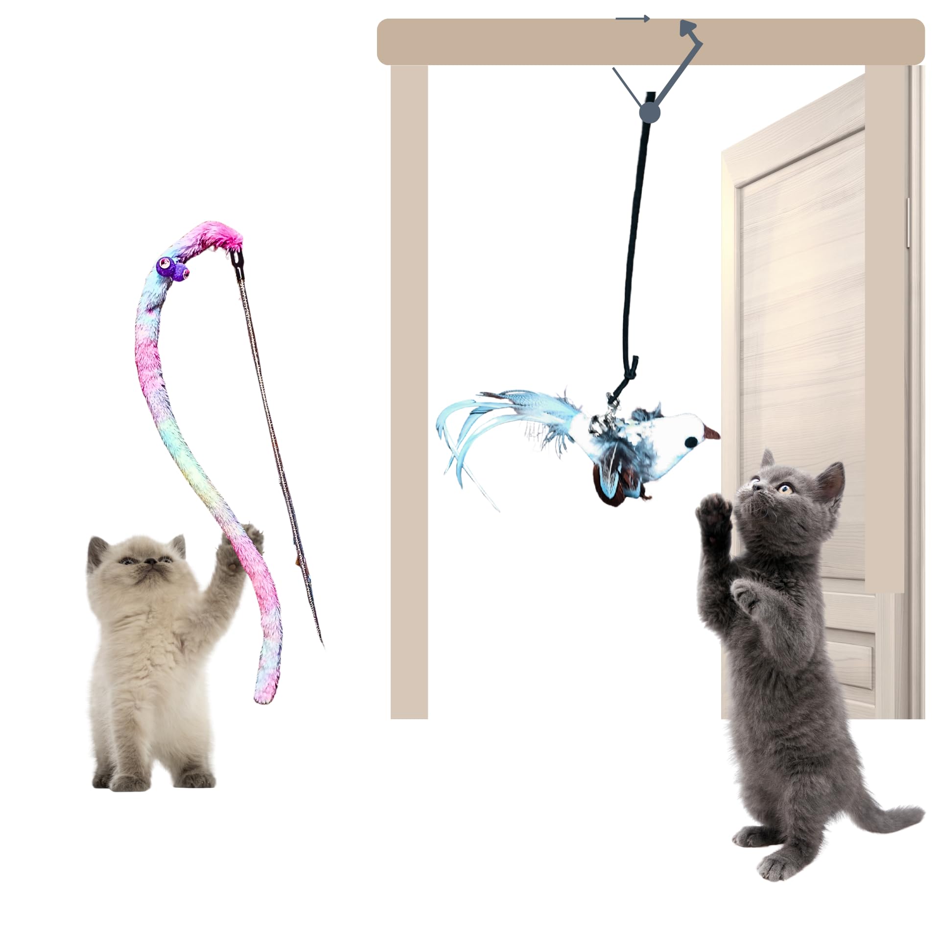TheGuard Interactive Cat Hanging Door Teaser & Cute Caterpillar Plush Wand Stick Big Eyes Bell Bite-Resistant for Endless Kitten Fun & Play for Hunting Exercising (Multicolour Wand & Bird)