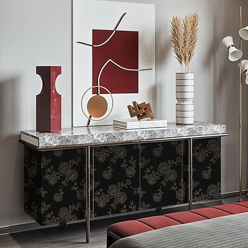 Miniatura 9 de Amiya Papel tapiz de flores para despegar y pegar, papel tapiz bohemio dorado y negro, renovación de dormitorios, armarios, etc. Papel tapiz de