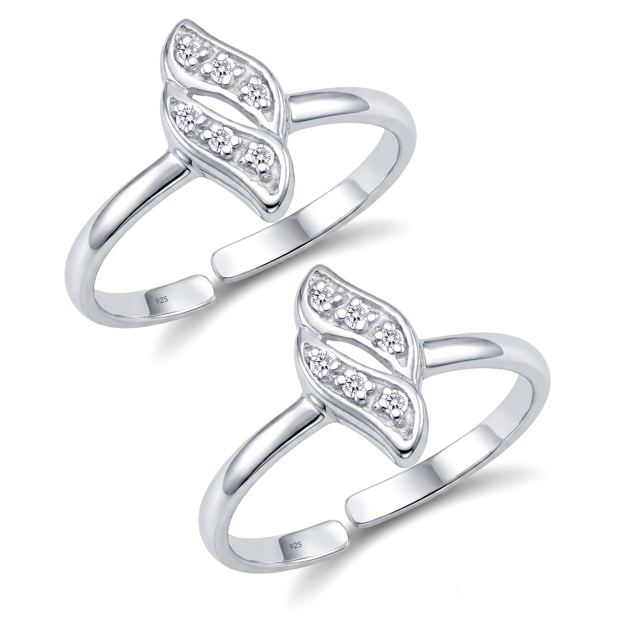 925 Sterling Silver Leaf White Zircon Stone Toe Rings for Women-image-26