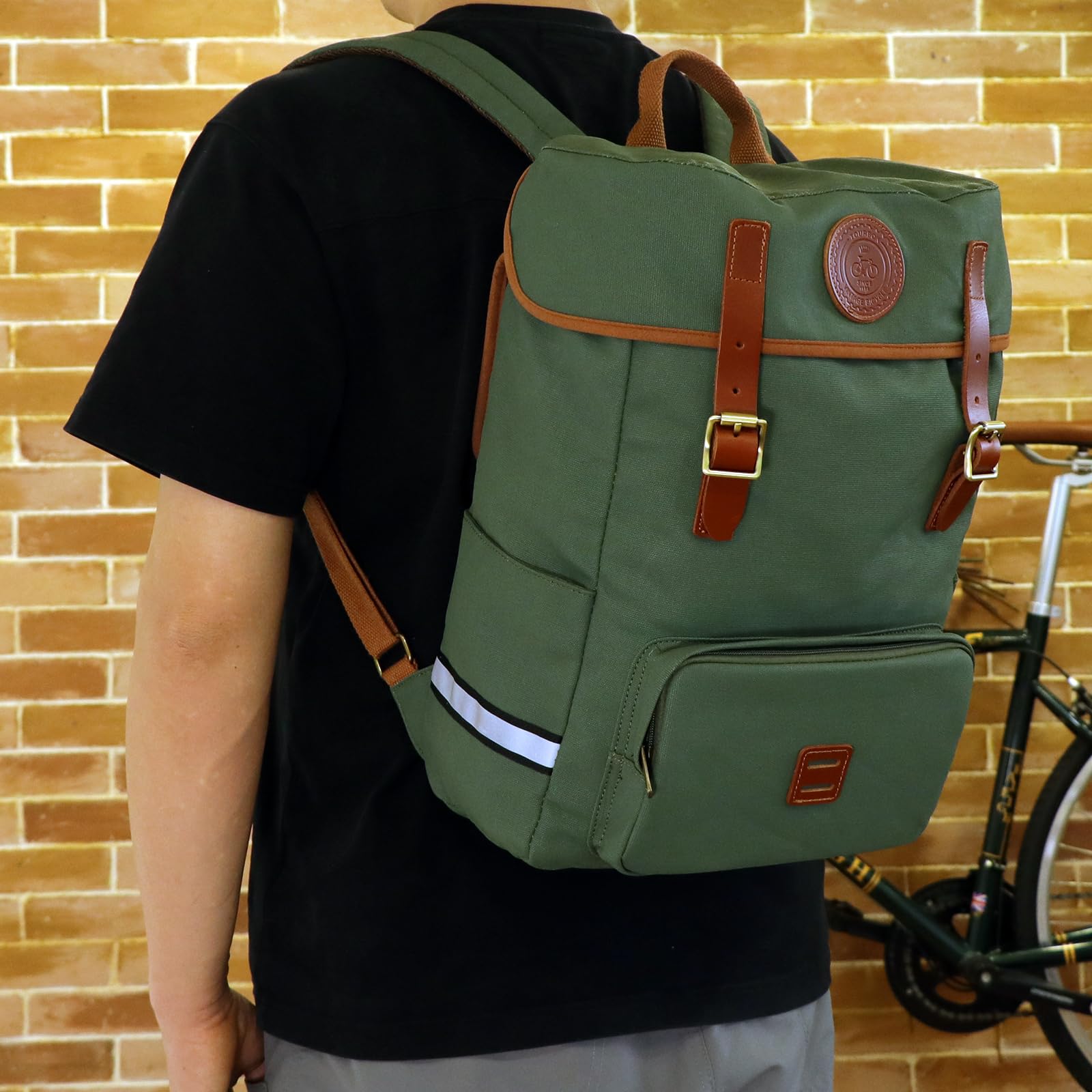 Tourbon Borsa da bicicletta in tela impermeabile per computer portatile Zaino da sella Borsa a tracolla per esterni Viaggio scuola