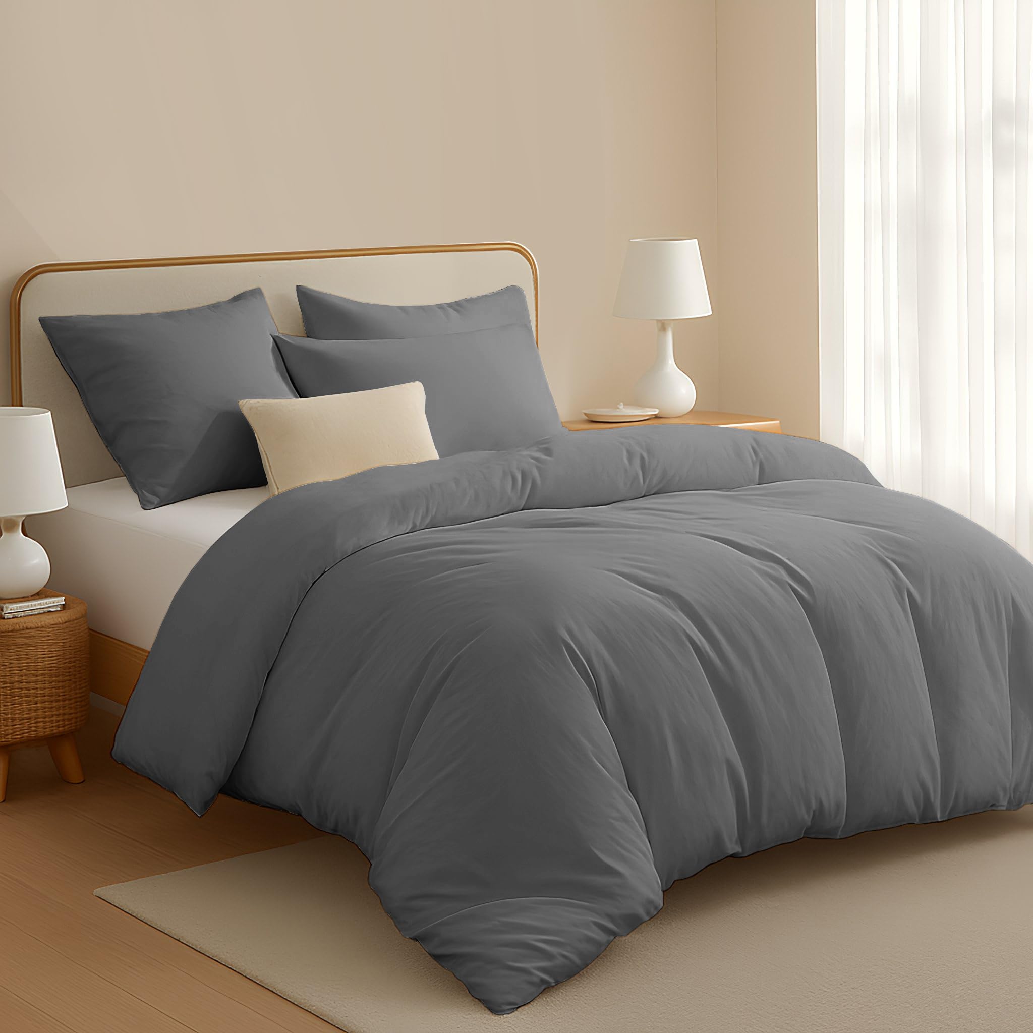 Pamposh Gray 400 Thread Count Egyptian Cotton Single Duvet Cover Set - Premium Cotton Breathable Single Duvet Cover - Luxurious Hotel Quality Bedding Set With Zipper Closure