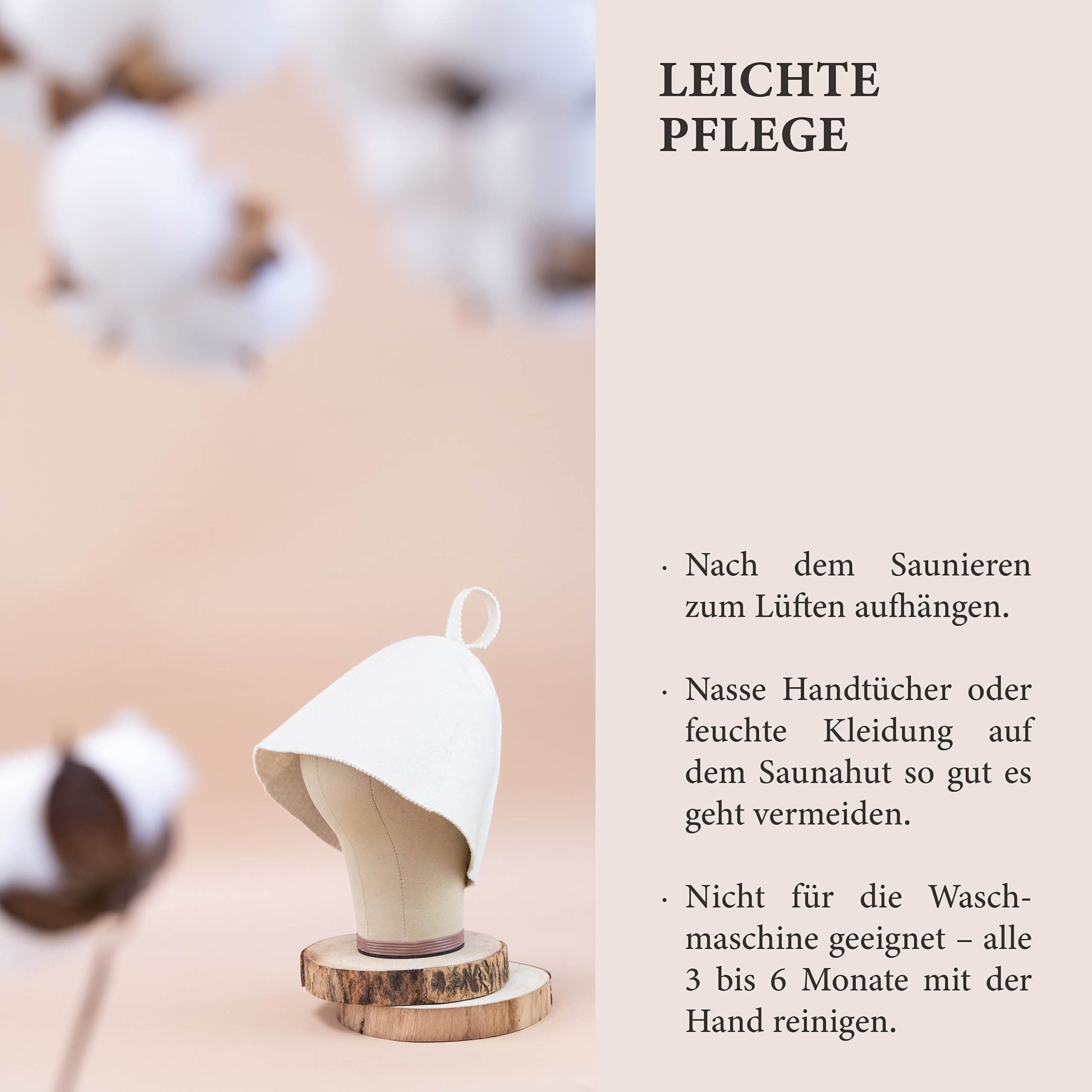 LoWell® czapka do sauny – filcowa czapka dla kobiet i mężczyzn, w zestawie poradnik użytkownika sauny – idealny dodatek do sauny dla wyjątkowego doświadczenia spa – czapka do sauny, biała