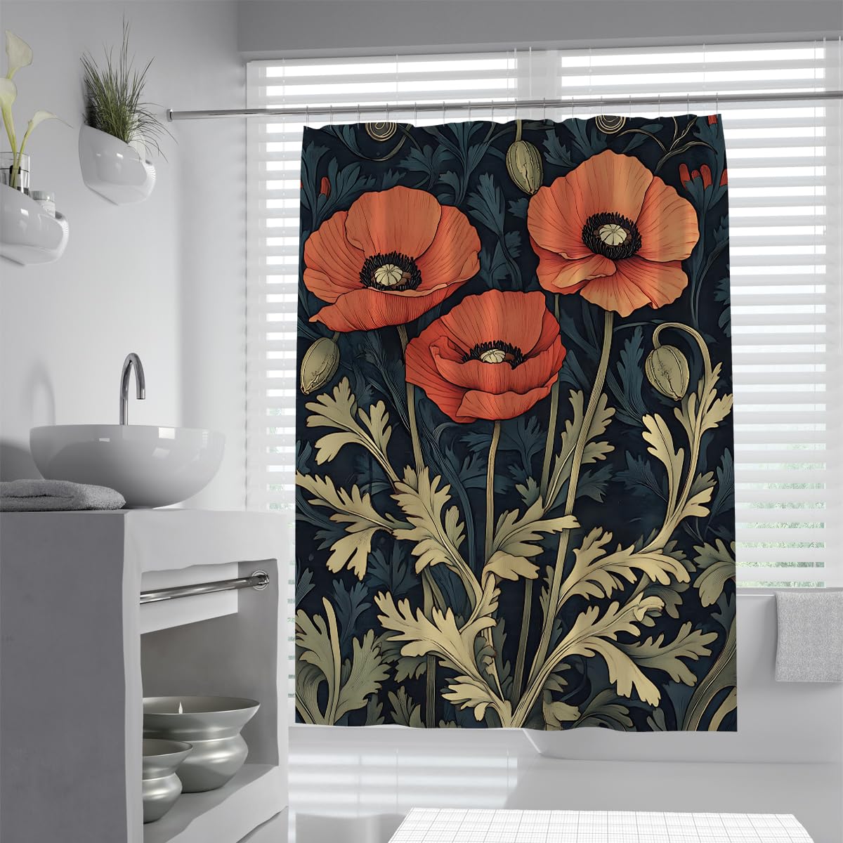 OLLIAR Home Elegant Shower Curtain 180x220 Floral Nature Blossom Wildflower Botanical Plant Spring Rustic Bathroom Curtain Vintage Bathroom Accessories Decor with Hook