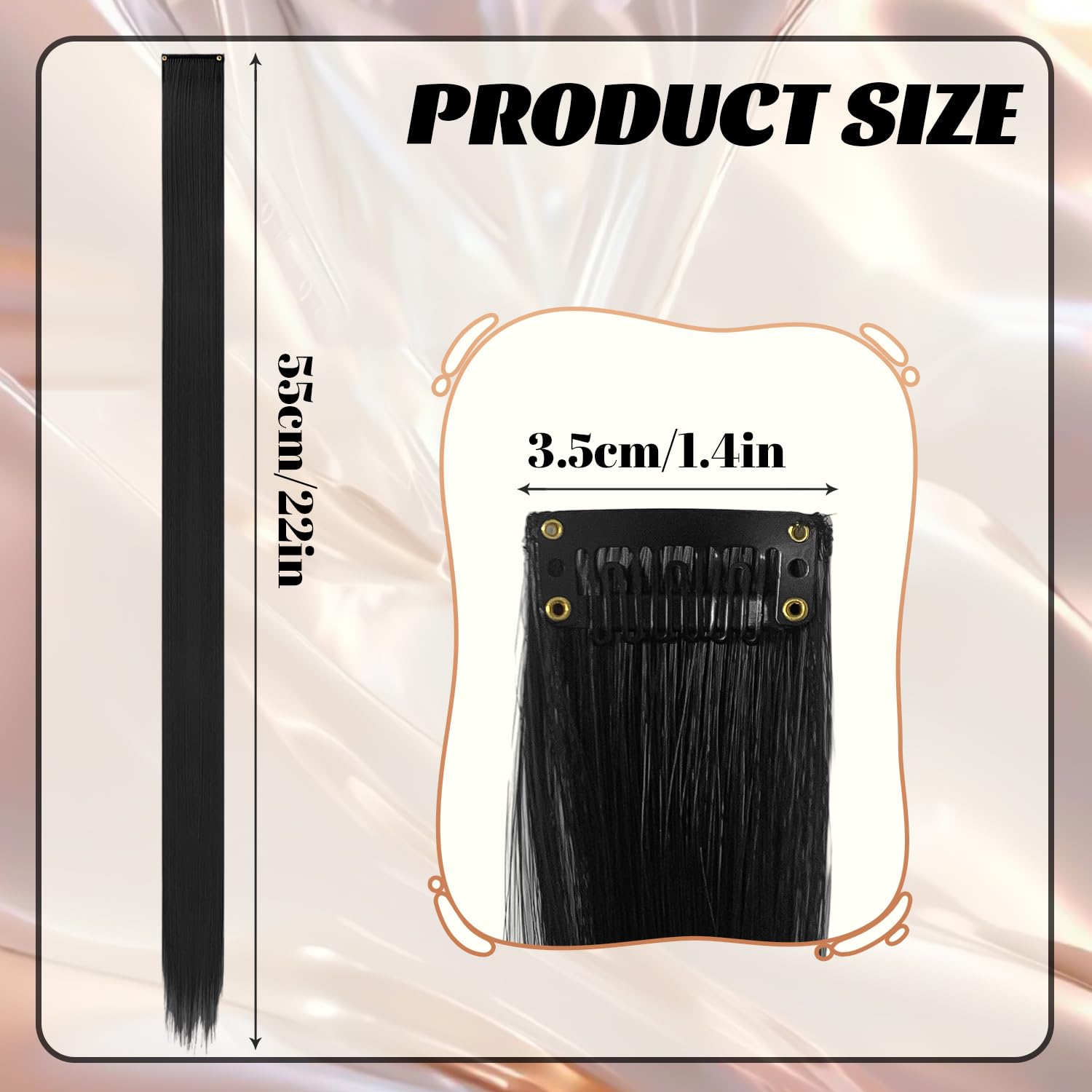10 Pcs Black Hair Extensions, 22 tum - Image 2