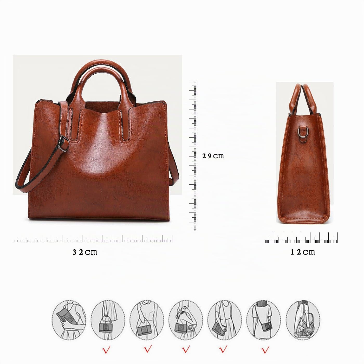 Borsa Tote con Manici Borse a mano con Tracolla da Donna in Pelle PU per Signora