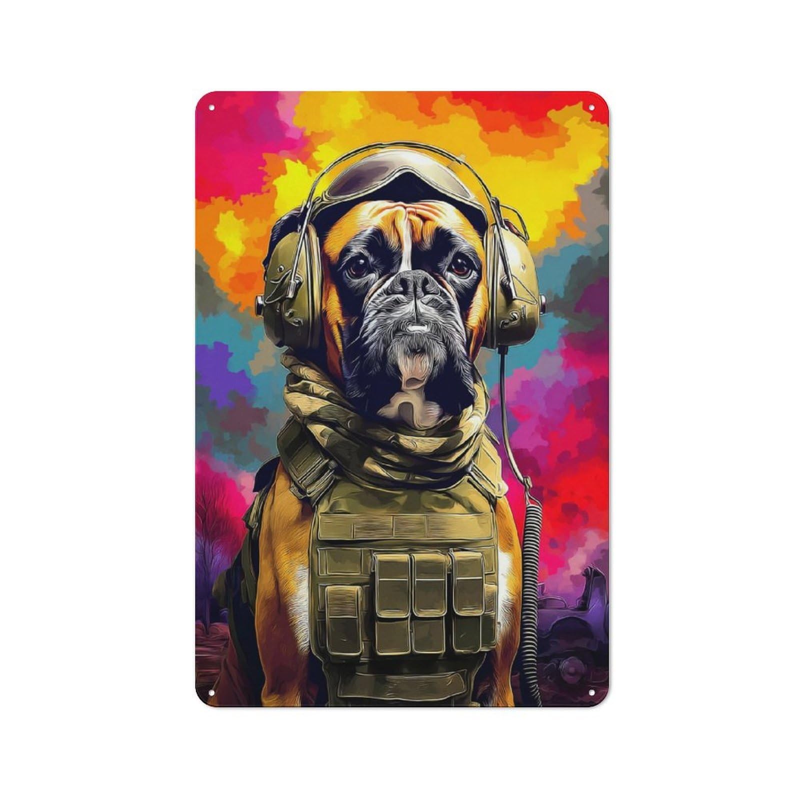 Junmoney Canine Soldier In Action Gear Retro Vintage Tin Sign 30X20cm, Cafe Wall Decor For Kitchen, Cafe, Pantry Or Dining Room