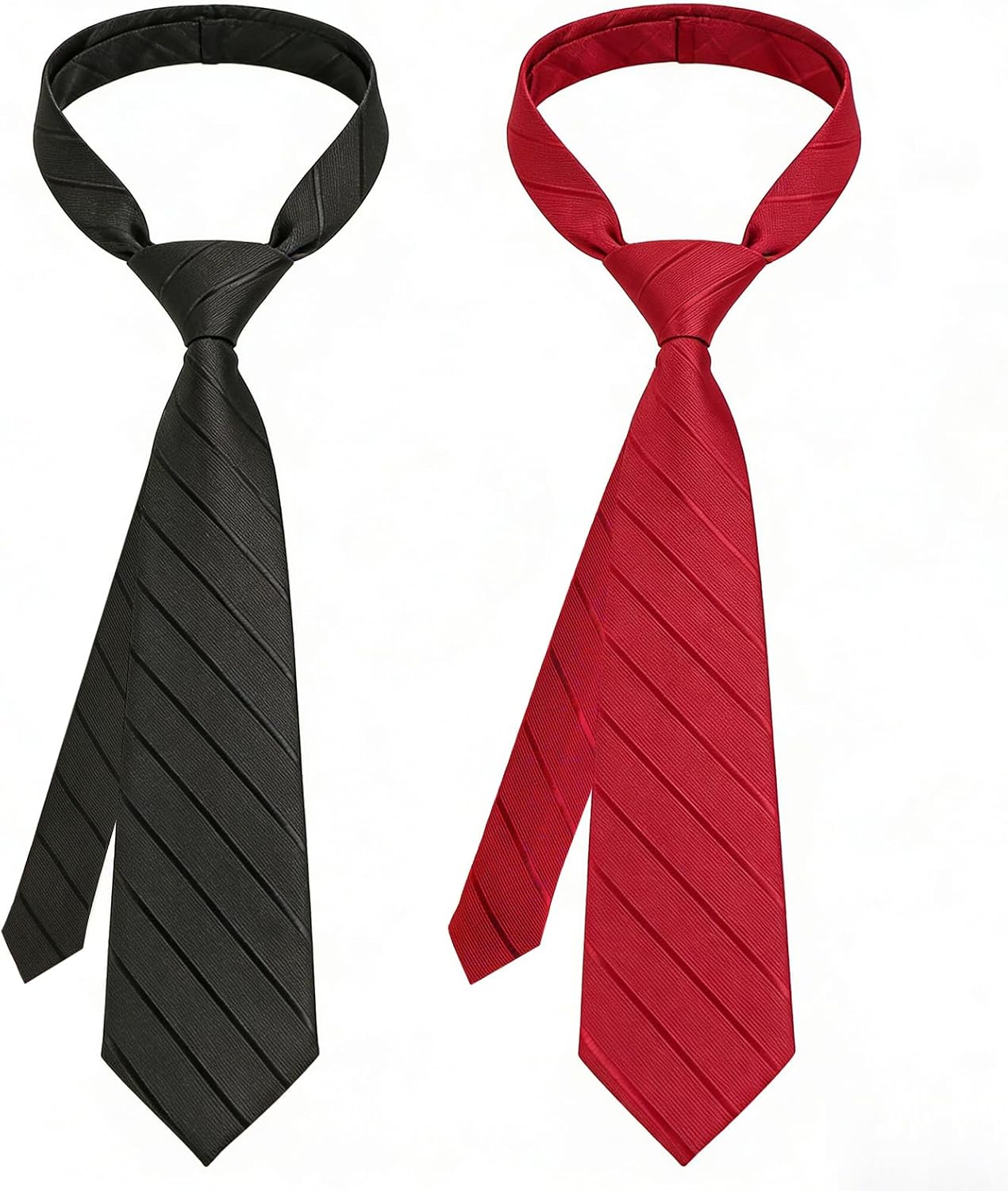 2 Pieces Ties for Men Black Diagonal Stripe Self-Tie Men's Neckties Set Twill Formal Business Weddings Office