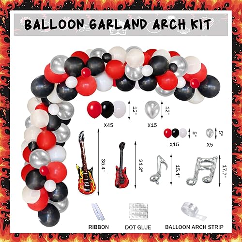 Miniatura 5 de 95 piezas de decoraciones de fiesta de rock and roll, suministros de fiesta de cumpleaños con temática de música de Hombae Rock, telón de fondo Born