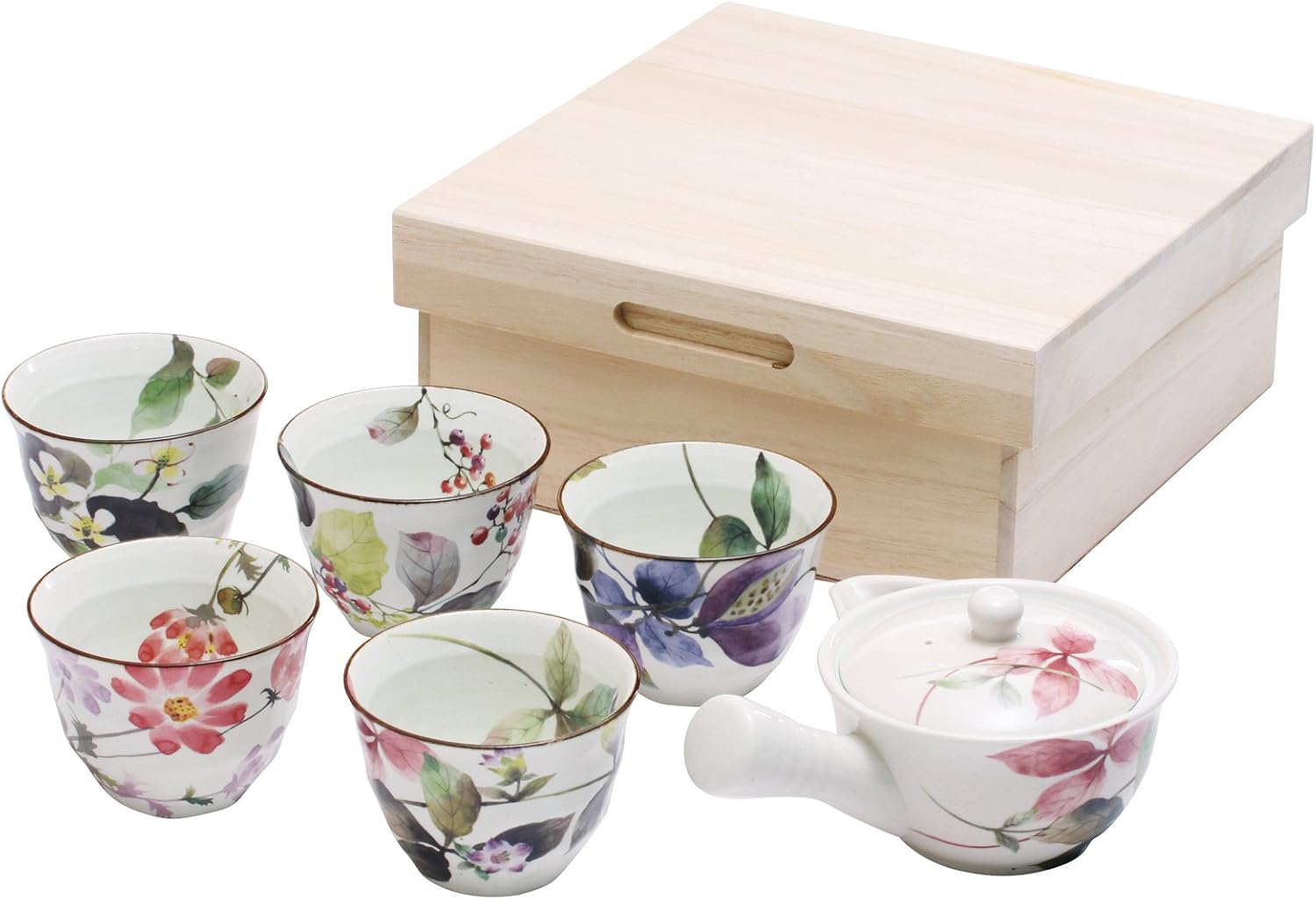 Japanese Tea Pot & Tea Cup Set in Wooden Box (Tea Pot x 1 & Tea Cupx5