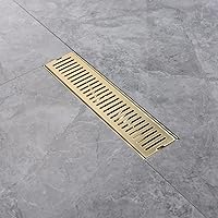 Vista 2 de Desagüe lineal de ducha dorado cepillado de 12 pulgadas, rejilla rectangular extraíble con patrón de cápsula de drenaje de ducha con adaptador