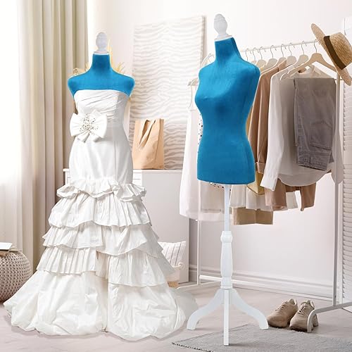 Forma de maniquí femenino de 49.6 a 63.4 pulgadas, torso de maniquí ajustable con base de trípode de madera para vestido, exhibición de costura de
