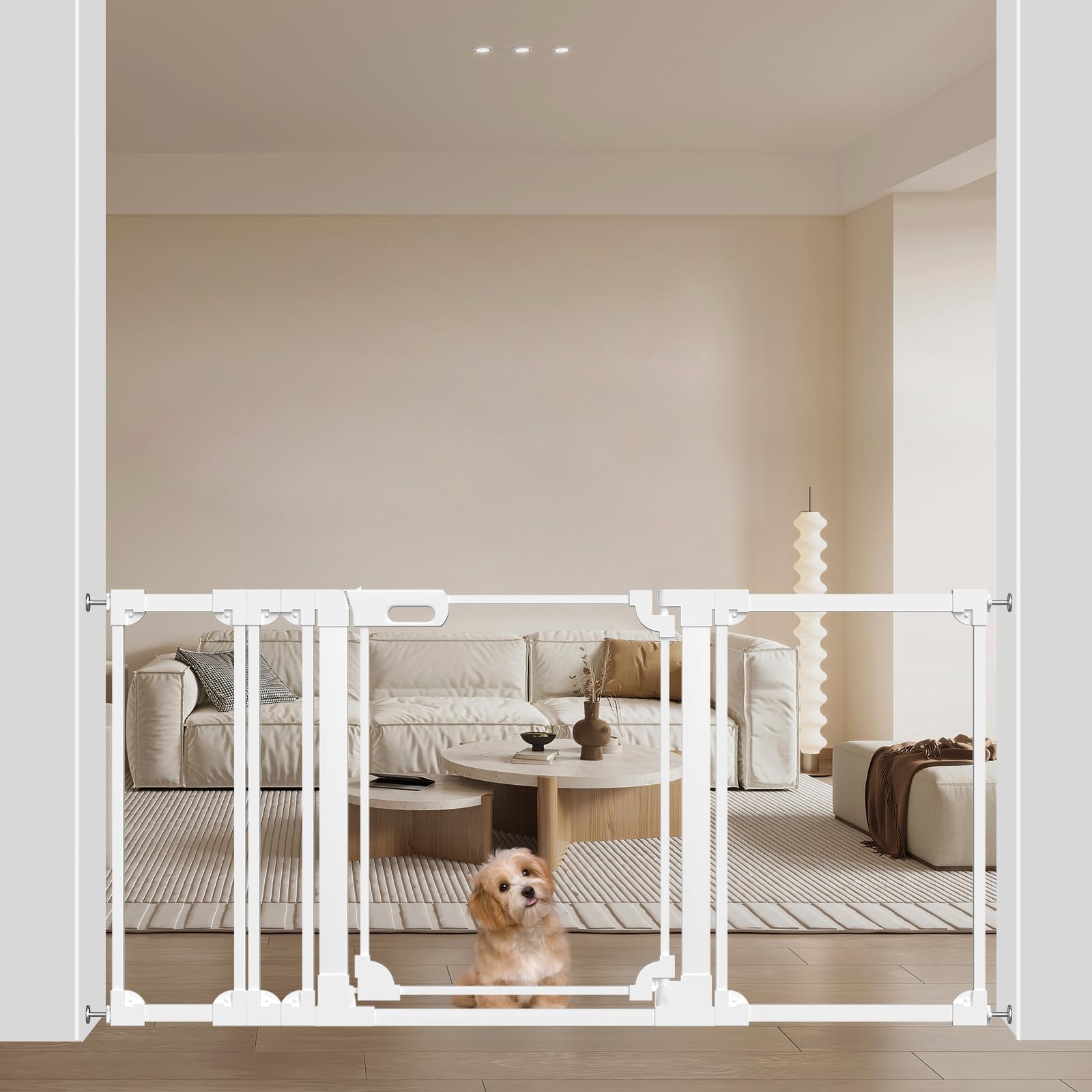 WAOWAO Clear Acrylic Baby Gate for Stairs Modern Design Acrylic Auto Close Pet Gate, 57.87-66.14" Wide Safety Baby Gate for Doorways,White Clear Dog Gates Indoor, Hallways,Kitchen