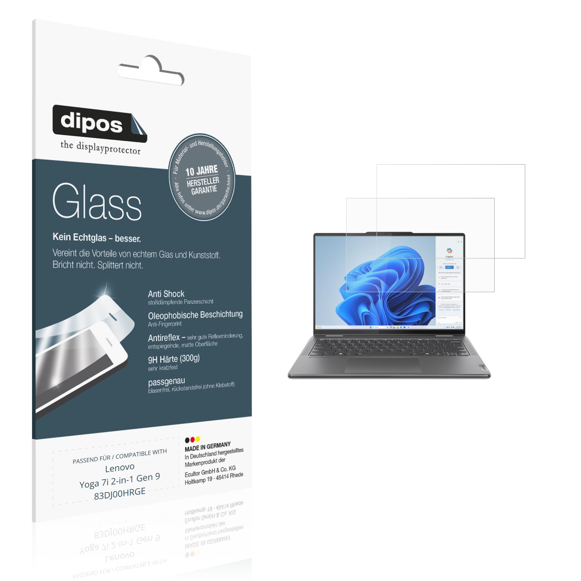 dipos 2x Pellicola 9H opaca per Lenovo Yoga 7i 2-in-1 Gen 9 83DJ00HRGE | Antiriflesso, non si rompe e non si scheggia, non è vero vetro, Anti-Shock, antigraffio, senza bolle, autoadesiva