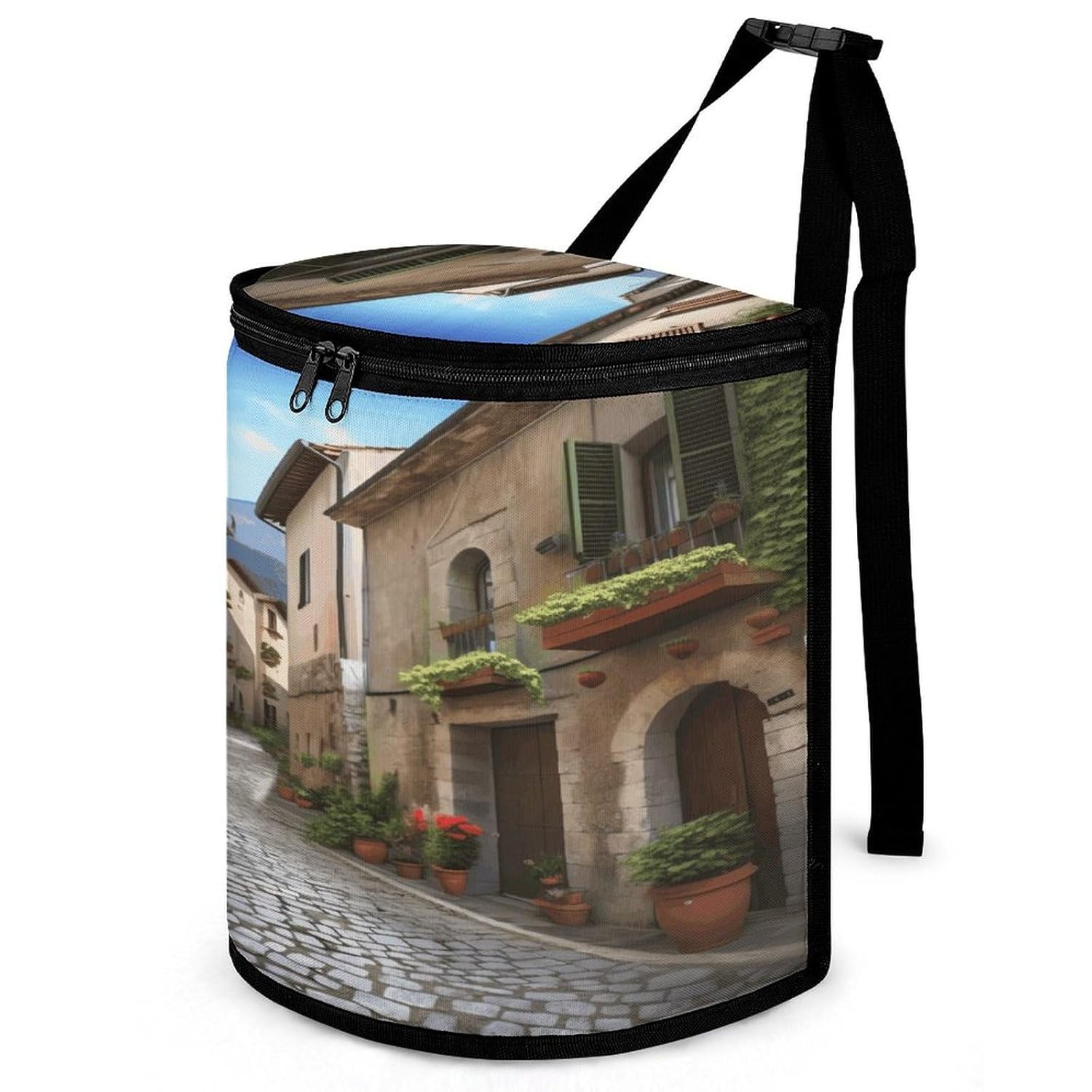 Italian Town Street Car Trash Can 5.4 Gallon Smell Proof Hanging Car Garbage Bag with Lid Multipurpose Vehicle Garbage Organizer Cars Trash Bag for Outdoor Travel Home Use