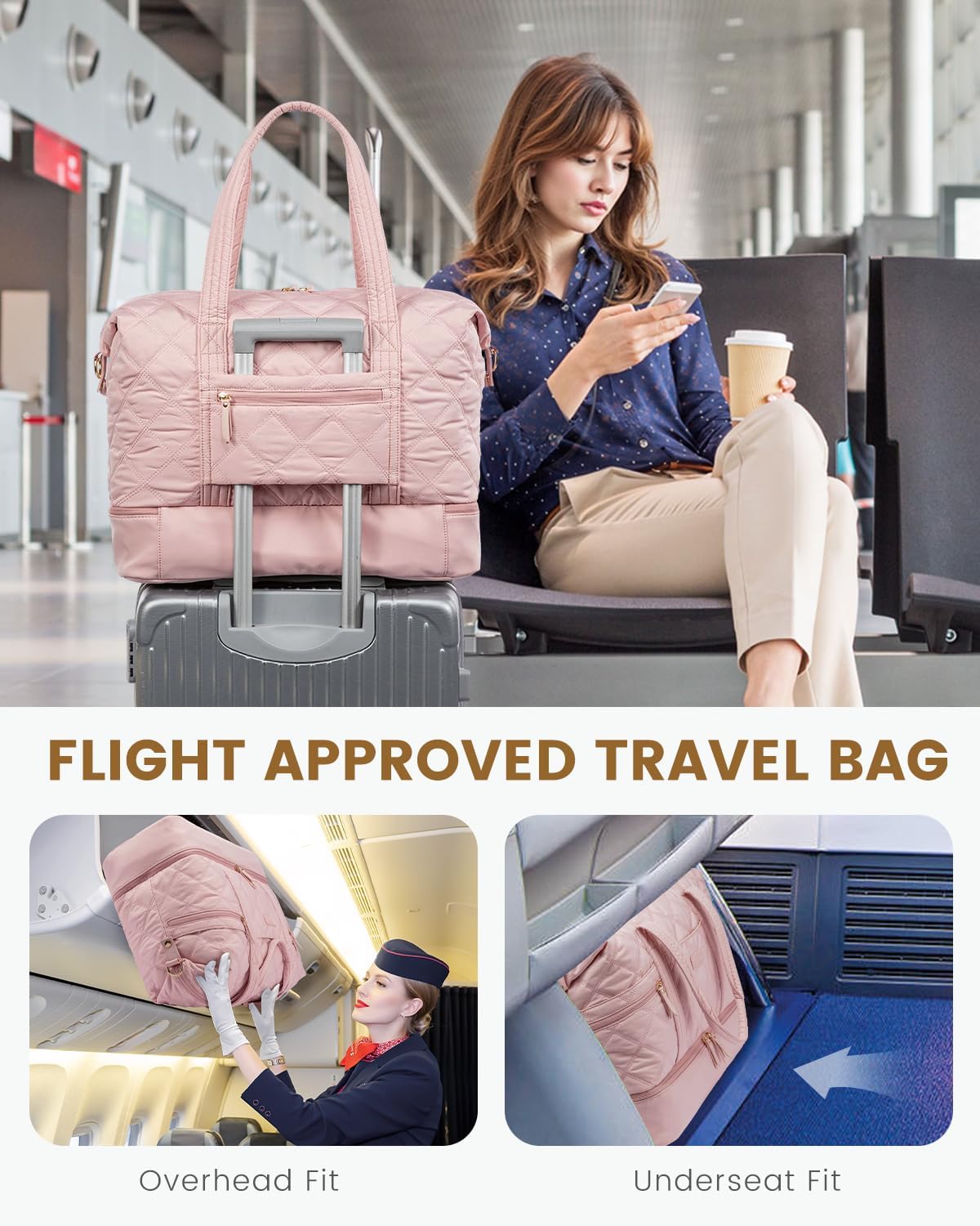 LOVEVOOK Travel Duffle Bag, Lightweight Weekender Bags for Women with Shoe Compartment,40L Puffer Gym Bag Personal Item Travel Bag, Quilted Overnight Bags and Hospital Bag for Labor and Delivery - Image 3