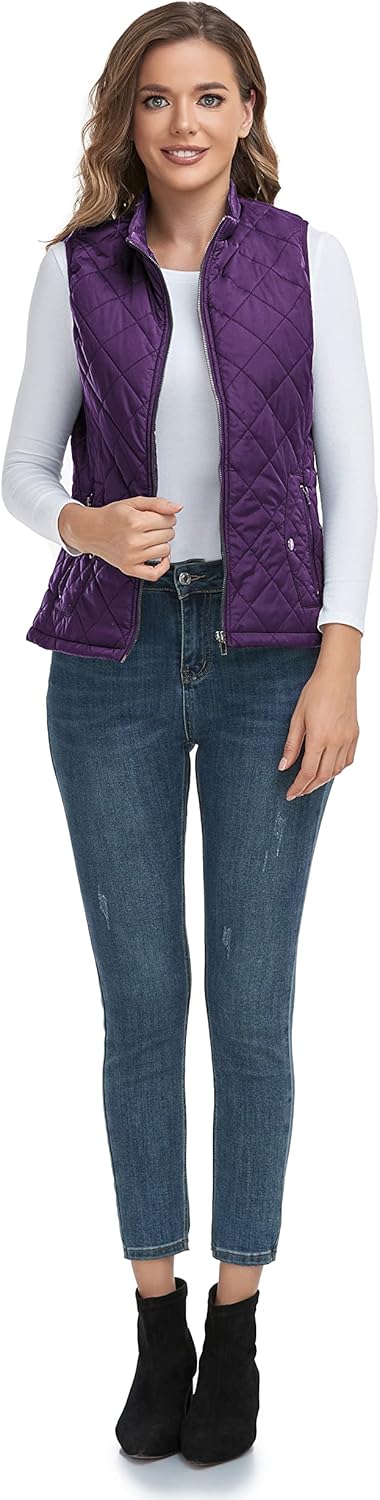 LONGKING 2025 Upgraded, Women's Outwear Vest With One Inner Pocket - Stand Collar Lightweight Zip Quilted Vest for Women