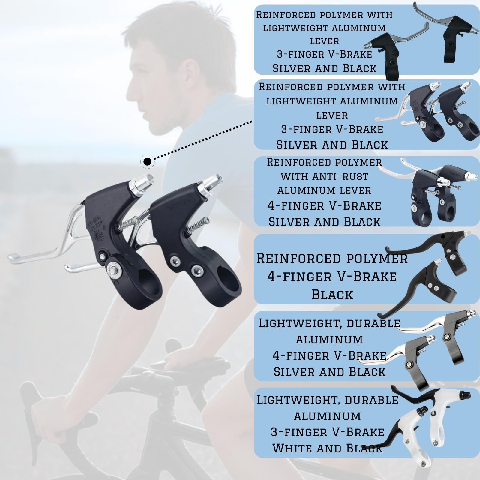 Leve freno per bicicletta con cavi - Set di leve freno con cavi 1,5 x 1800 mm - Ricambio universale (polimero e alluminio)