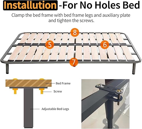 Miniatura 6 de Huazu 4 patas ajustables de soporte de cama, piezas de repuesto para marco de cama, sofá, gabinete de muebles, patas de soporte central duraderas