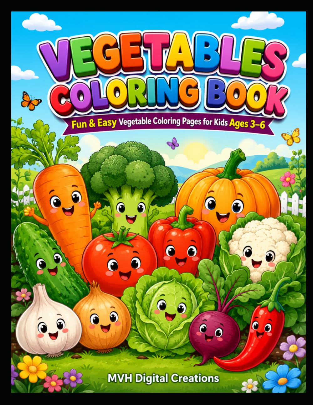 Vegetables Coloring Book: Fun and Easy Vegetable Coloring Pages for Kids Ages 3–6