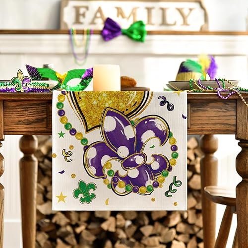 Miniatura 3 de Artoid Mode Iris Jewellery Hearts Mardi Gras - Camino de mesa decoración de mesa de comedor de cocina de temporada para decoración de fiesta del