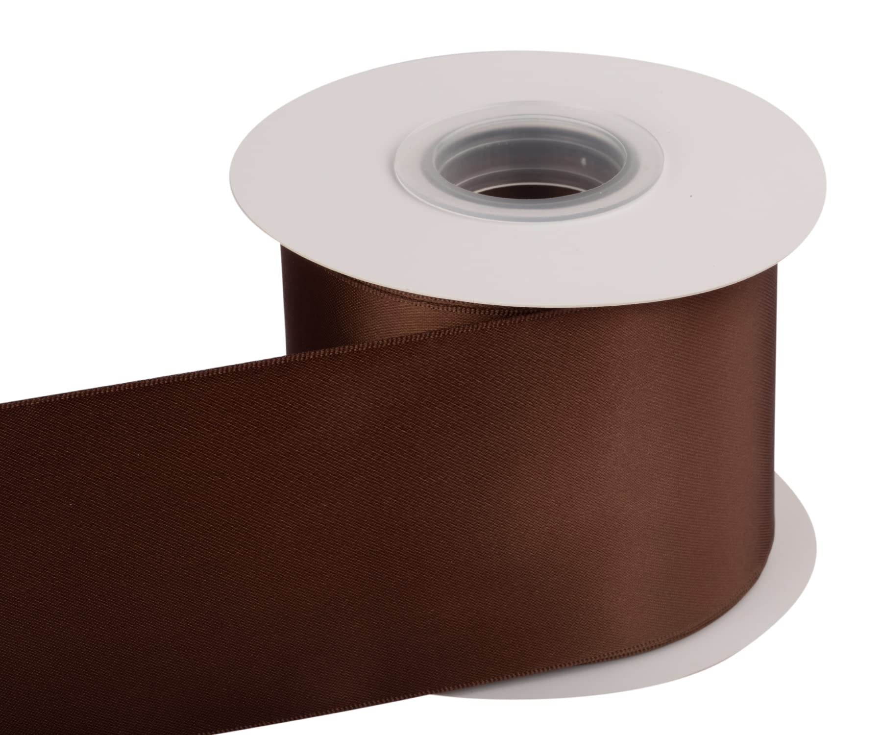 Dwustronna satynowa wstążka, 75 mm x 22 m, solidna poliestrowa wstążka rzemieślnicza, idealna do pakowania prezentów, rękodzieła, dekoracji ceremonii ślubnej, aranżacji kwiatowych, szycia (brązowa)