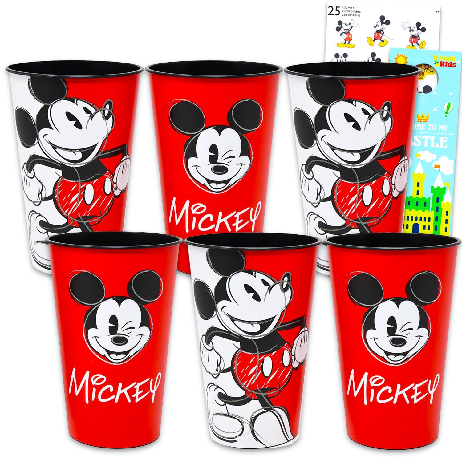 Amazon.com: Mickey Mouse Reusable Tumbler Cup Pack - Disney Party Favor 6  Piece Bundle with 24 Oz Cups Plus Stickers, More | Bulk Mickey Mouse Water  Tumblers : Toys & Games