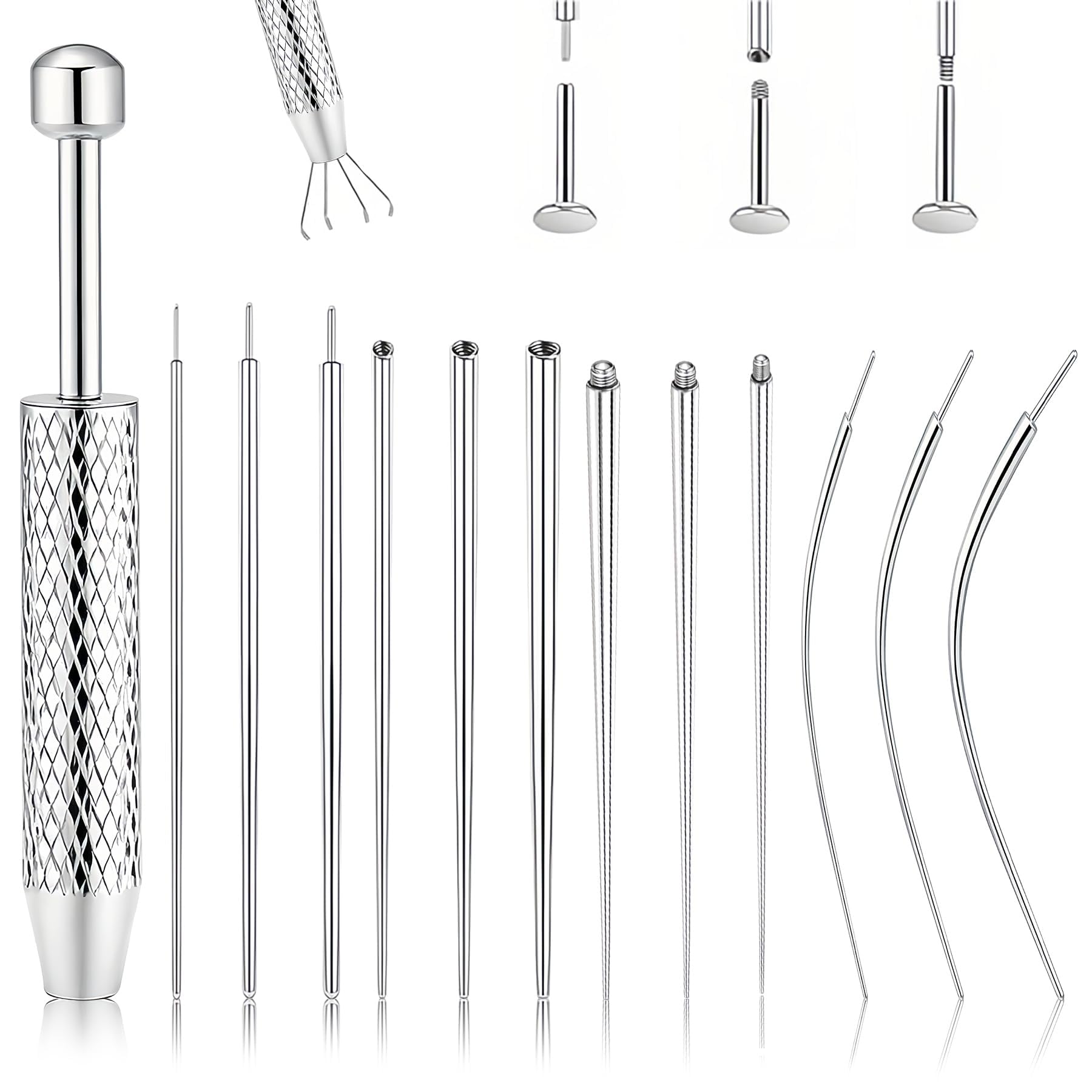 13 Pcs Straight Bar Piercing Kit , All-Inclusive Piercing Tools with Grabber, Ergonomic Design for Precise Operation, Ideal for Beginners & Professionals, Easy to Clean & Reuse. Piercing kit, Straight bar piercing tools, Jewelry insertion set-image-17