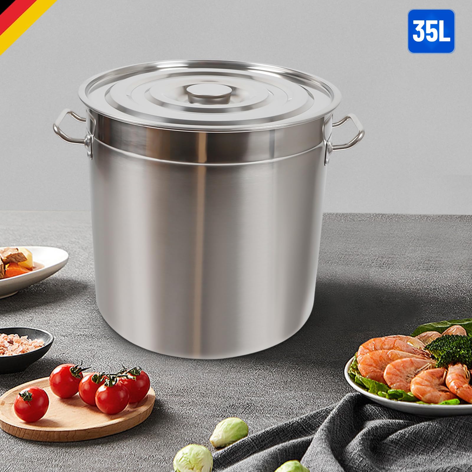 Olla grande de acero inoxidable de 35 litros, diámetro de 37 cm x 36 cm, olla universal para inducción, cacerola, cacerola, cacerola, cacerola de acero inoxidable, para todo tipo de cocinas y cocinas