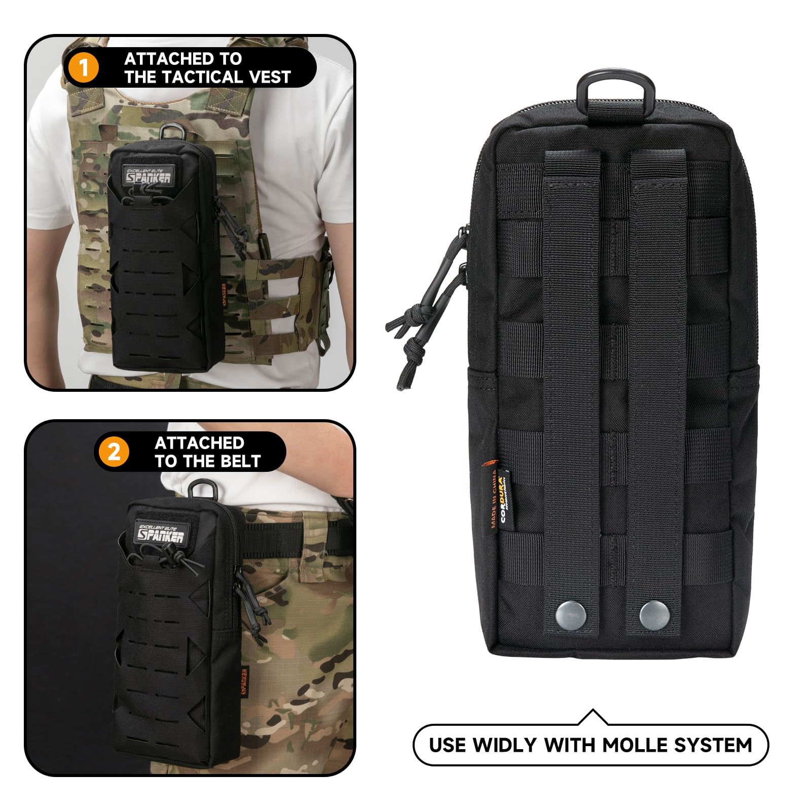 EXCELLENT ELITE SPANKER Pochettes Molle Tactiques Découpées au Laser Sac de Taille Utilitaire Sac EDC Compact, Pochette Utilitaire Militaire