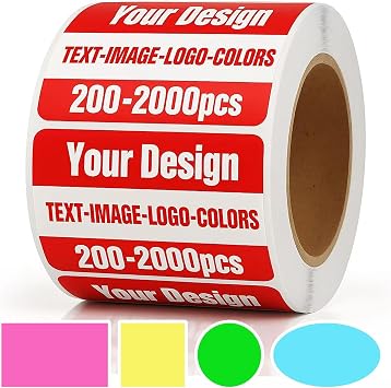 200-1000 Custom Stickers Roll Personalized Business Labels Decals, 1"-10" Customized Waterproof Vinyl Stickers with Your Logo, Image, Text, Name, QR Code for Packaging & Events