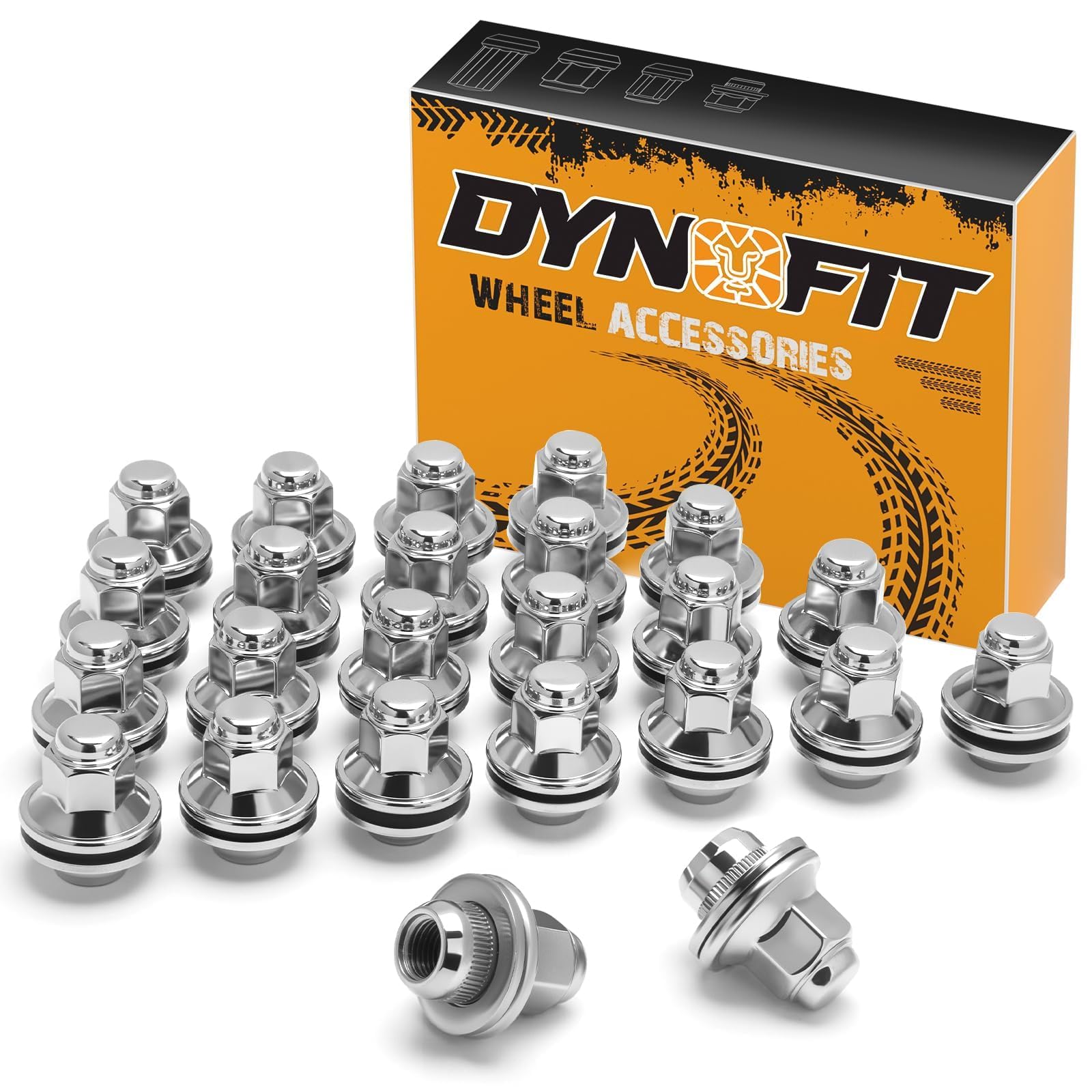 Photo 1 of Dynofit M14x1.5 Lug Nuts Compatible with 2024-2026 Toyota Tacoma, 2022-2026 Tundra,2025-2026 4Runner,24PCS 14x1.5 OEM Chrome Wheel Lug Nuts 13/16" Mag Washer Seat More Wider,One-Piece Design