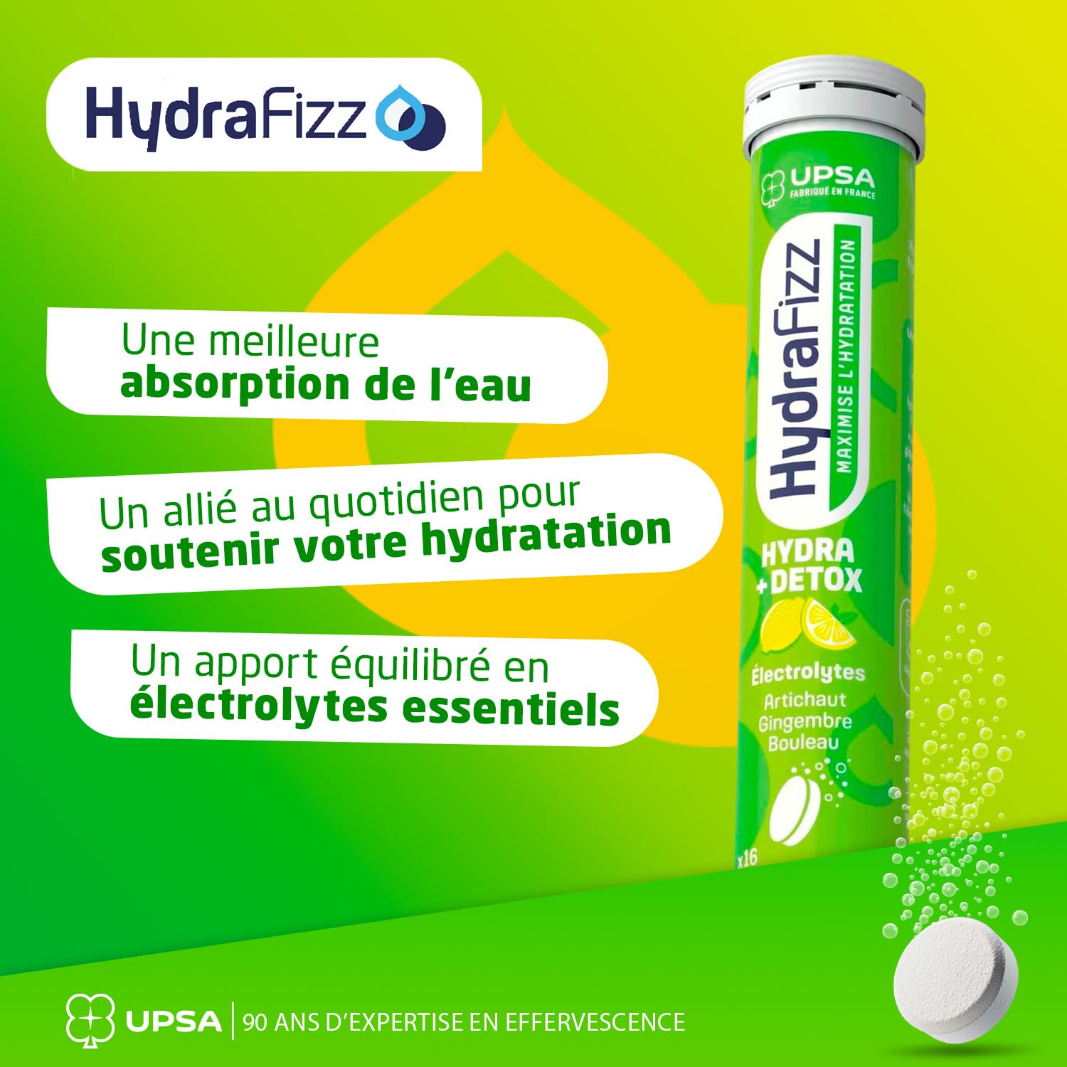 UPSA Hydrafizz Détox x4-5% - Hydratation, Citron, 64 Comprimés