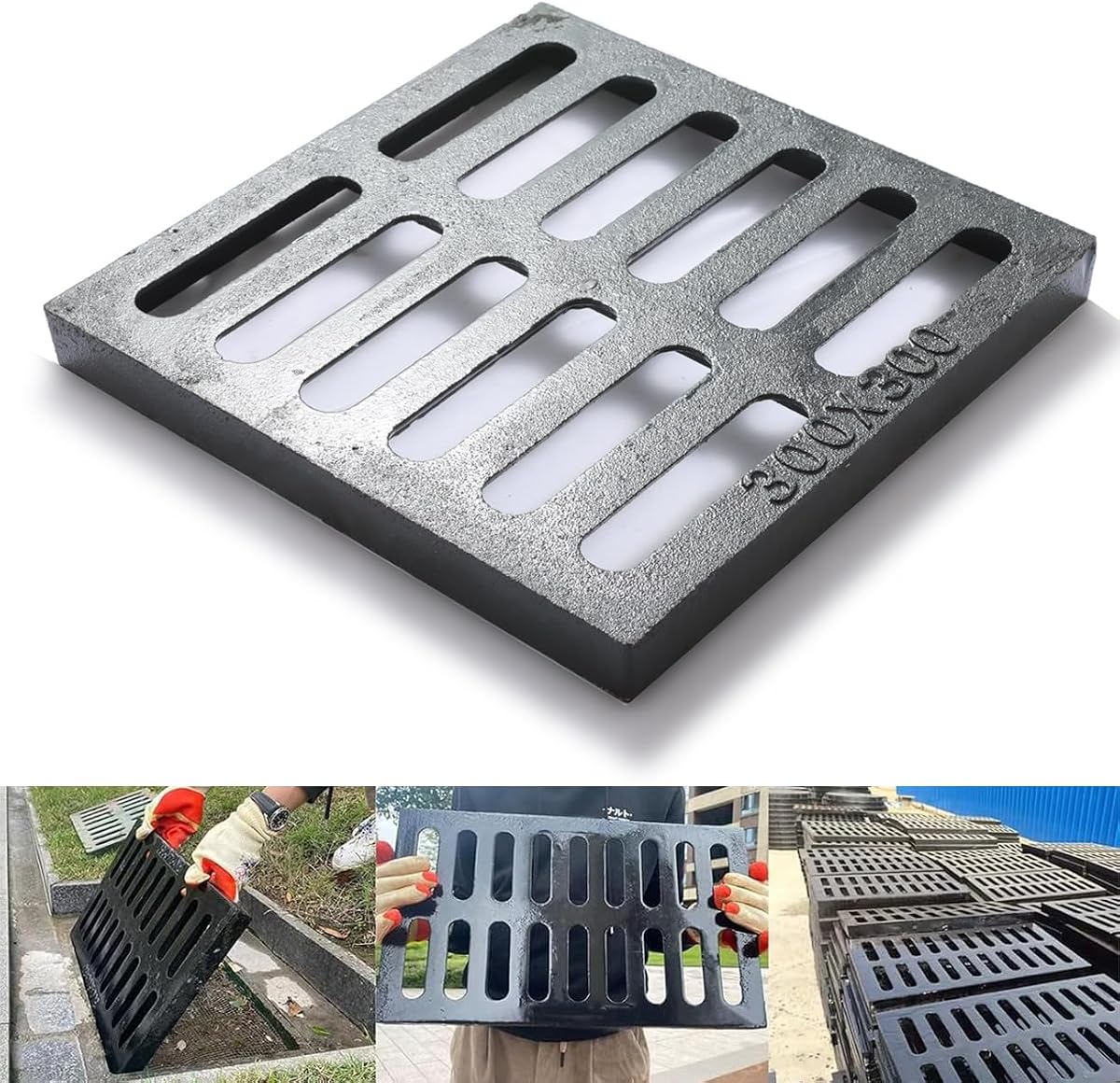 Rejilla de drenaje de hierro fundido 12x12, rejilla metálica cuadrada para exteriores B125 para drenaje de tormentas | Rejilla de hierro fundido para drenaje, rejilla de alcantarillado resistente, cubierta de drenaje de metal para entrada, piso de concreto, patios y garajes.